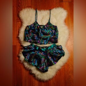 Vintage FREDERICK'S OF HOLLYWOOD Satin Sleep Lingerie Top Bottom Paisley Small